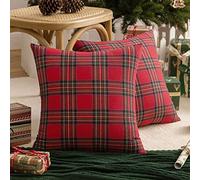 AQOTHES Pack of 2 Christmas Plaid Decorative Throw Pillow Covers Scottish Tartan Cushion Case for Farmhouse Home Holiday Decor Red and Green, 18 x 18 Inches
