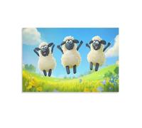 AQOVARLUX Cute Cartoon Sheep Jumping in The Air Print, Canvas Prints, Framed Wall Art for Bedroom & Living Room, Modern Home Decor Print for Special Occasions 20x30inch(50x75cm)