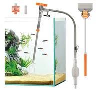 AQQA Aquarium Siphon Gravel Cleaner, Fish Tank Syphon Pump Kit, Extra 2-in-1 Algae Scraper Cleaning Brush, 1.1m Long Hose & Extendable Tubing, Manual Water Change, Sand Washing and Cleanse