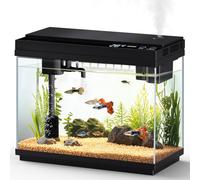 AQQA Fish Tank, 9L Small Glass Aquarium with Auto Timer, 8-Color RGB Lights, 4-in-1 Self-Cleaning Water Pump, Aromatherapy, Temperature Display, Perfect for Desktop Decor