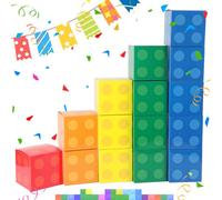 AQQHSAIN 15 Pcs Building Block Party Box Theme Background Prop Boxes Paper Building Block Style Box Block Mania Game Centerpieces for School Classroom Birthday Game Favors Decoration