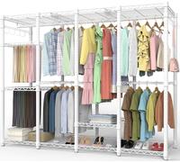 AQRA Clothes Rail Heavy Duty Clothes Rail, Open Wardrobe for Hanging Clothes with Adjustable Shelves 4 Assembly Ways, Professional Pants Rack Design, Clothes Rack, 193.5W×43.5D×195H (White)