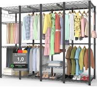 AQRA Metal Open Wardrobe, Heavy Duty Clothes Rail, 4 Assembly Ways, Black