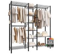 AQRA Metal Open Wardrobe, Heavy Duty Clothes Rail, 4 Assembly Ways, Black
