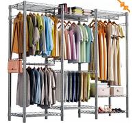 AQRA Metal Open Wardrobe, Heavy Duty Clothes Rail, 4 Assembly Ways, Grey
