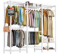 AQRA Metal Open Wardrobe, Heavy Duty Clothes Rail, 4 Assembly Ways, White