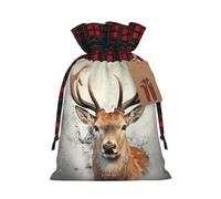 AQRJKHD Christmas Drawstring Gift Bags Buffalo Plaid Xmas Gift Sack with Tag & Tie Animal deer Wrapping Sacks Pouches Favor Santa Bag for Wrapping Presents Christmas Birthday Party Xmas Party
