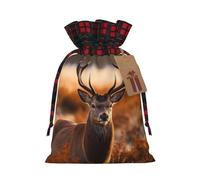 AQRJKHD Christmas Drawstring Gift Bags Buffalo Plaid Xmas Gift Sack with Tag & Tie Antler Red Deer Wrapping Sacks Pouches Favor Santa Bag for Wrapping Presents Christmas Birthday Party Xmas Party