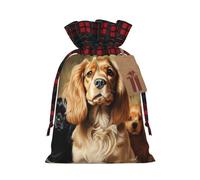 AQRJKHD Christmas Drawstring Gift Bags Buffalo Plaid Xmas Gift Sack with Tag & Tie Cocker Spaniel Wrapping Sacks Pouches Favor Santa Bag for Wrapping Presents Christmas Birthday Party Xmas Party