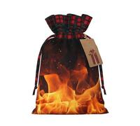 AQRJKHD Christmas Drawstring Gift Bags Buffalo Plaid Xmas Gift Sack with Tag & Tie Dancing Fire Wrapping Sacks Pouches Favor Santa Bag for Wrapping Presents Christmas Birthday Party Xmas Party