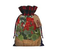 AQRJKHD Christmas Drawstring Gift Bags Buffalo Plaid Xmas Gift Sack with Tag & Tie Geranium Basket Wrapping Sacks Pouches Favor Santa Bag for Wrapping Presents Christmas Birthday Party Xmas Party