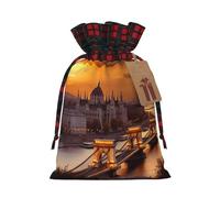 AQRJKHD Christmas Drawstring Gift Bags Buffalo Plaid Xmas Gift Sack with Tag & Tie Sunset in Budapest Wrapping Sacks Pouches Favor Santa Bag for Wrapping Presents Christmas Birthday Party Xmas Party