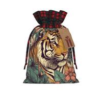 AQRJKHD Christmas Drawstring Gift Bags Buffalo Plaid Xmas Gift Sack with Tag & Tie Tropical tiger Wrapping Sacks Pouches Favor Santa Bag for Wrapping Presents Christmas Birthday Party Xmas Party