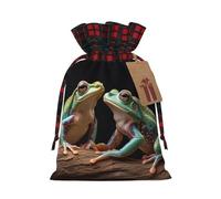 AQRJKHD Christmas Drawstring Gift Bags Buffalo Plaid Xmas Gift Sack with Tag & Tie Two Frogs Wrapping Sacks Pouches Favor Santa Bag for Wrapping Presents Christmas Birthday Party Xmas Party