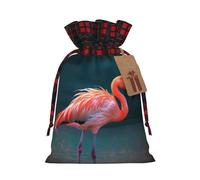 AQRJKHD Christmas Drawstring Gift Bags Buffalo Plaid Xmas Gift Sack with Tag & Tie Vivid Flamingo Wrapping Sacks Pouches Favor Santa Bag for Wrapping Presents Christmas Birthday Party Xmas Party