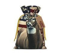 AQRJKHD Christmas Drawstring Gift Bags Xmas Gift Sack with Tag & Tie Americana Flag Deer Wrapping Sacks Pouches Favor Santa Bag for Wrapping Presents Christmas Birthday Party Xmas Party