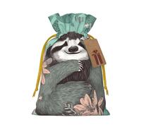 AQRJKHD Christmas Drawstring Gift Bags Xmas Gift Sack with Tag & Tie Animal Sloth Mint Green Wrapping Sacks Pouches Favor Santa Bag for Wrapping Presents Christmas Birthday Party Xmas Party