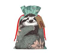 AQRJKHD Christmas Drawstring Gift Bags Xmas Gift Sack with Tag & Tie Animal Sloth Mint Green Wrapping Sacks Pouches Favor Santa Bag for Wrapping Presents Christmas Birthday Party Xmas Party