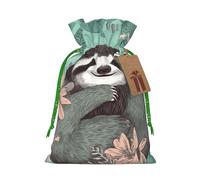 AQRJKHD Christmas Drawstring Gift Bags Xmas Gift Sack with Tag & Tie Animal Sloth Mint Green Wrapping Sacks Pouches Favor Santa Bag for Wrapping Presents Christmas Birthday Party Xmas Party