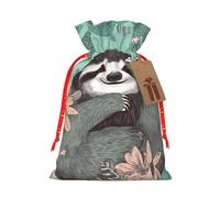 AQRJKHD Christmas Drawstring Gift Bags Xmas Gift Sack with Tag & Tie Animal Sloth Mint Green Wrapping Sacks Pouches Favor Santa Bag for Wrapping Presents Christmas Birthday Party Xmas Party