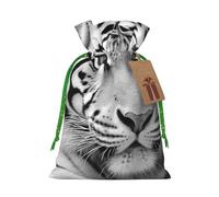 AQRJKHD Christmas Drawstring Gift Bags Xmas Gift Sack with Tag & Tie Black White Tiger Wrapping Sacks Pouches Favor Santa Bag for Wrapping Presents Christmas Birthday Party Xmas Party