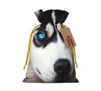 AQRJKHD Christmas Drawstring Gift Bags Xmas Gift Sack with Tag & Tie Blue eyed husky Wrapping Sacks Pouches Favor Santa Bag for Wrapping Presents Christmas Birthday Party Xmas Party