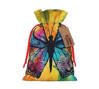AQRJKHD Christmas Drawstring Gift Bags Xmas Gift Sack with Tag & Tie Butterfly Tie Dye Wrapping Sacks Pouches Favor Santa Bag for Wrapping Presents Christmas Birthday Party Xmas Party