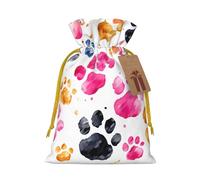 AQRJKHD Christmas Drawstring Gift Bags Xmas Gift Sack with Tag & Tie Colorful Dog Paws Wrapping Sacks Pouches Favor Santa Bag for Wrapping Presents Christmas Birthday Party Xmas Party