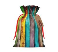 AQRJKHD Christmas Drawstring Gift Bags Xmas Gift Sack with Tag & Tie Colorful Wooden Boards Wrapping Sacks Pouches Favor Santa Bag for Wrapping Presents Christmas Birthday Party Xmas Party