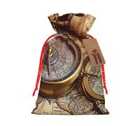 AQRJKHD Christmas Drawstring Gift Bags Xmas Gift Sack with Tag & Tie Compass and Old World Map Wrapping Sacks Pouches Favor Santa Bag for Wrapping Presents Christmas Birthday Party Xmas Party