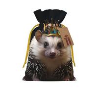AQRJKHD Christmas Drawstring Gift Bags Xmas Gift Sack with Tag & Tie crown with hedgehog Wrapping Sacks Pouches Favor Santa Bag for Wrapping Presents Christmas Birthday Party Xmas Party