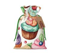 AQRJKHD Christmas Drawstring Gift Bags Xmas Gift Sack with Tag & Tie Cupcakes Donuts Muffins Sugar Wrapping Sacks Pouches Favor Santa Bag for Wrapping Presents Christmas Birthday Party Xmas Party