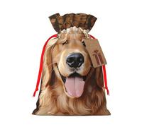 AQRJKHD Christmas Drawstring Gift Bags Xmas Gift Sack with Tag & Tie Cute golden retriever Wrapping Sacks Pouches Favor Santa Bag for Wrapping Presents Christmas Birthday Party Xmas Party