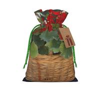 AQRJKHD Christmas Drawstring Gift Bags Xmas Gift Sack with Tag & Tie Geranium Basket Wrapping Sacks Pouches Favor Santa Bag for Wrapping Presents Christmas Birthday Party Xmas Party