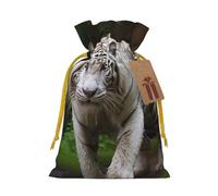 AQRJKHD Christmas Drawstring Gift Bags Xmas Gift Sack with Tag & Tie Majestic White Bengal Tiger Wrapping Sacks Pouches Favor Santa Bag for Wrapping Presents Christmas Birthday Party Xmas Party