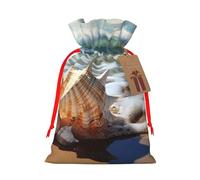 AQRJKHD Christmas Drawstring Gift Bags Xmas Gift Sack with Tag & Tie Ocean Sea Wave Seashell Wrapping Sacks Pouches Favor Santa Bag for Wrapping Presents Christmas Birthday Party Xmas Party