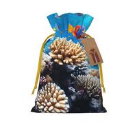 AQRJKHD Christmas Drawstring Gift Bags Xmas Gift Sack with Tag & Tie Ocean Tropical Fish Coral Wrapping Sacks Pouches Favor Santa Bag for Wrapping Presents Christmas Birthday Party Xmas Party