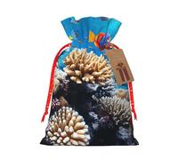 AQRJKHD Christmas Drawstring Gift Bags Xmas Gift Sack with Tag & Tie Ocean Tropical Fish Coral Wrapping Sacks Pouches Favor Santa Bag for Wrapping Presents Christmas Birthday Party Xmas Party