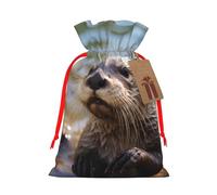 AQRJKHD Christmas Drawstring Gift Bags Xmas Gift Sack with Tag & Tie Otter Playing in The Water Wrapping Sacks Pouches Favor Santa Bag for Wrapping Presents Christmas Birthday Party Xmas Party