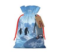 AQRJKHD Christmas Drawstring Gift Bags Xmas Gift Sack with Tag & Tie Penguin Antarctica Ice Wrapping Sacks Pouches Favor Santa Bag for Wrapping Presents Christmas Birthday Party Xmas Party