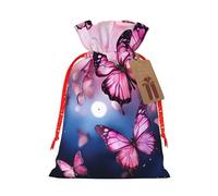 AQRJKHD Christmas Drawstring Gift Bags Xmas Gift Sack with Tag & Tie Pink Butterflies Wrapping Sacks Pouches Favor Santa Bag for Wrapping Presents Christmas Birthday Party Xmas Party