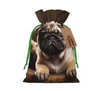 AQRJKHD Christmas Drawstring Gift Bags Xmas Gift Sack with Tag & Tie Puppys pug Wrapping Sacks Pouches Favor Santa Bag for Wrapping Presents Christmas Birthday Party Xmas Party