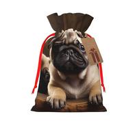 AQRJKHD Christmas Drawstring Gift Bags Xmas Gift Sack with Tag & Tie Puppys pug Wrapping Sacks Pouches Favor Santa Bag for Wrapping Presents Christmas Birthday Party Xmas Party