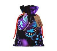 AQRJKHD Christmas Drawstring Gift Bags Xmas Gift Sack with Tag & Tie Purple butterfly and flowers Wrapping Sacks Pouches Favor Santa Bag for Wrapping Presents Christmas Birthday Party Xmas Party
