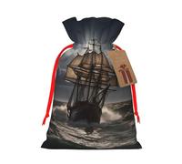 AQRJKHD Christmas Drawstring Gift Bags Xmas Gift Sack with Tag & Tie Sailing ship in storm Wrapping Sacks Pouches Favor Santa Bag for Wrapping Presents Christmas Birthday Party Xmas Party