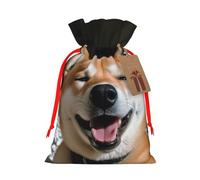AQRJKHD Christmas Drawstring Gift Bags Xmas Gift Sack with Tag & Tie Shiba Inu smile tongue out Wrapping Sacks Pouches Favor Santa Bag for Wrapping Presents Christmas Birthday Party Xmas Party