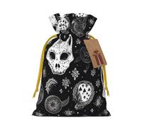 AQRJKHD Christmas Drawstring Gift Bags Xmas Gift Sack with Tag & Tie Skull Cat Moon Gothic Wrapping Sacks Pouches Favor Santa Bag for Wrapping Presents Christmas Birthday Party Xmas Party