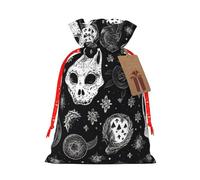 AQRJKHD Christmas Drawstring Gift Bags Xmas Gift Sack with Tag & Tie Skull Cat Moon Gothic Wrapping Sacks Pouches Favor Santa Bag for Wrapping Presents Christmas Birthday Party Xmas Party