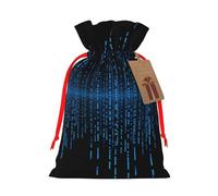 AQRJKHD Christmas Drawstring Gift Bags Xmas Gift Sack with Tag & Tie The Blue Binary Matrix Wrapping Sacks Pouches Favor Santa Bag for Wrapping Presents Christmas Birthday Party Xmas Party