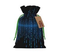 AQRJKHD Christmas Drawstring Gift Bags Xmas Gift Sack with Tag & Tie The Blue Binary Matrix Wrapping Sacks Pouches Favor Santa Bag for Wrapping Presents Christmas Birthday Party Xmas Party